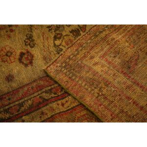 1890s Beige Field Large Scale Geometric Knotted Wool Antique Oushak Turkish Rug - detail view 4