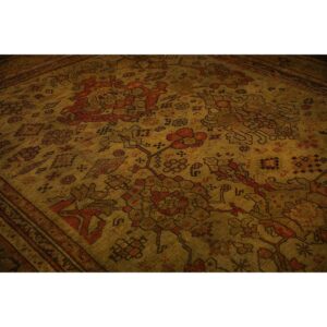 1890s Beige Field Large Scale Geometric Knotted Wool Antique Oushak Turkish Rug - detail view 5
