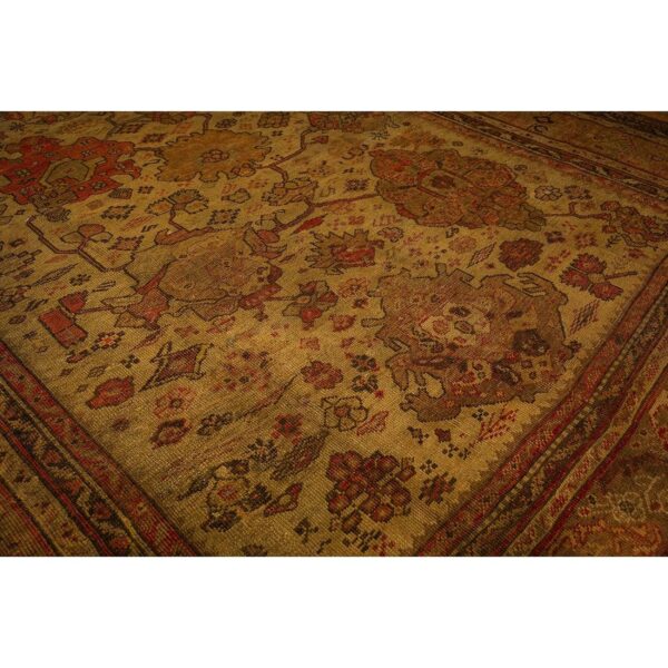 1890s beige field large scale geometric knotted wool antique oushak turkish rug 7 1890s beige field large scale geometric knotted wool antique oushak turkish rug - detail view 6
