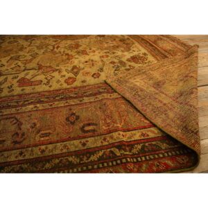 1890s Beige Field Large Scale Geometric Knotted Wool Antique Oushak Turkish Rug - detail view 7