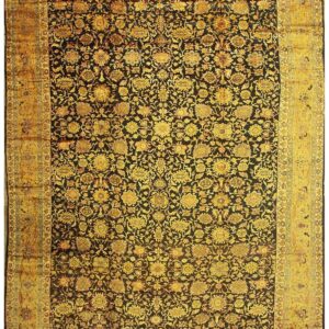 1890s Blue Traditional Geometric Antique Knotted Wool Malayer Gallery Carpet Rug