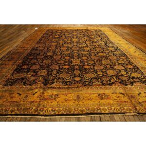 1890s Blue Traditional Geometric Antique Knotted Wool Malayer Gallery Carpet Rug - detail view 1