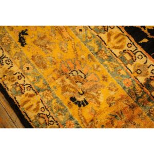1890s Blue Traditional Geometric Antique Knotted Wool Malayer Gallery Carpet Rug - detail view 2