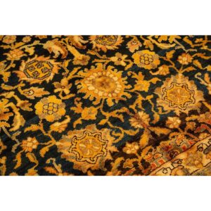 1890s Blue Traditional Geometric Antique Knotted Wool Malayer Gallery Carpet Rug - detail view 5