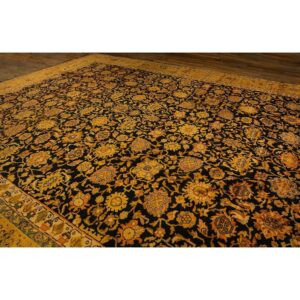 1890s Blue Traditional Geometric Antique Knotted Wool Malayer Gallery Carpet Rug - detail view 7