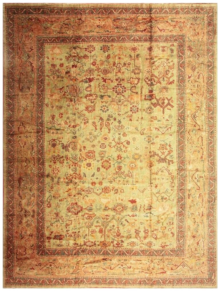 Antique & vintage rugs, new york — est. 1976 7 1890s green antique turkish oushak rug with grand scale botanical motifs