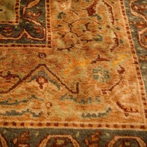 1890s Green Grand Scale Botanical Motifs Knotted Wool Antique Oushak Turkish Rug - detail view 2