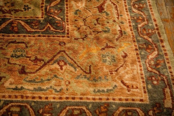 1890s green grand scale botanical motifs knotted wool antique oushak turkish rug 3 1890s green grand scale botanical motifs knotted wool antique oushak turkish rug - detail view 2