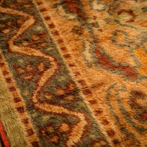 1890s Green Grand Scale Botanical Motifs Knotted Wool Antique Oushak Turkish Rug - detail view 3