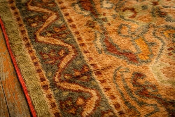 1890s green grand scale botanical motifs knotted wool antique oushak turkish rug 4 1890s green grand scale botanical motifs knotted wool antique oushak turkish rug - detail view 3