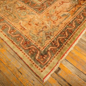 1890s Green Grand Scale Botanical Motifs Knotted Wool Antique Oushak Turkish Rug - detail view 4