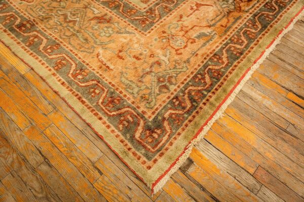 1890s green grand scale botanical motifs knotted wool antique oushak turkish rug 5 1890s green grand scale botanical motifs knotted wool antique oushak turkish rug - detail view 4