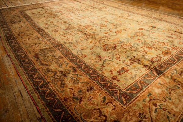 1890s green grand scale botanical motifs knotted wool antique oushak turkish rug 7 1890s green grand scale botanical motifs knotted wool antique oushak turkish rug - detail view 6