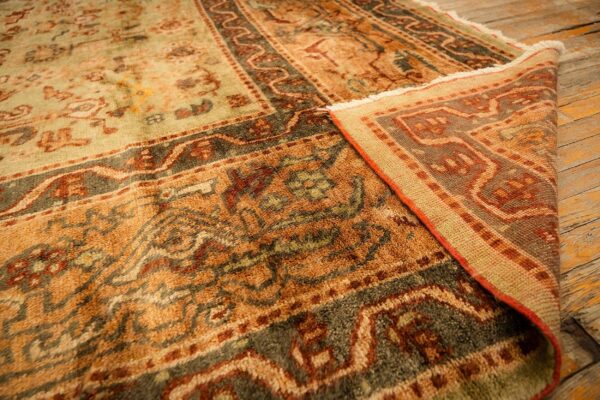 1890s green grand scale botanical motifs knotted wool antique oushak turkish rug 8 1890s green grand scale botanical motifs knotted wool antique oushak turkish rug - detail view 7