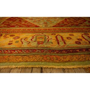 1890s Red Field Medallion Knotted Wool Antique Oushak Turkish Decorative Rug - detail view 3