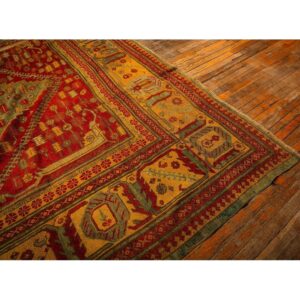 1890s Red Field Medallion Knotted Wool Antique Oushak Turkish Decorative Rug - detail view 4