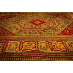 1890s Red Field Medallion Knotted Wool Antique Oushak Turkish Decorative Rug - detail view 6