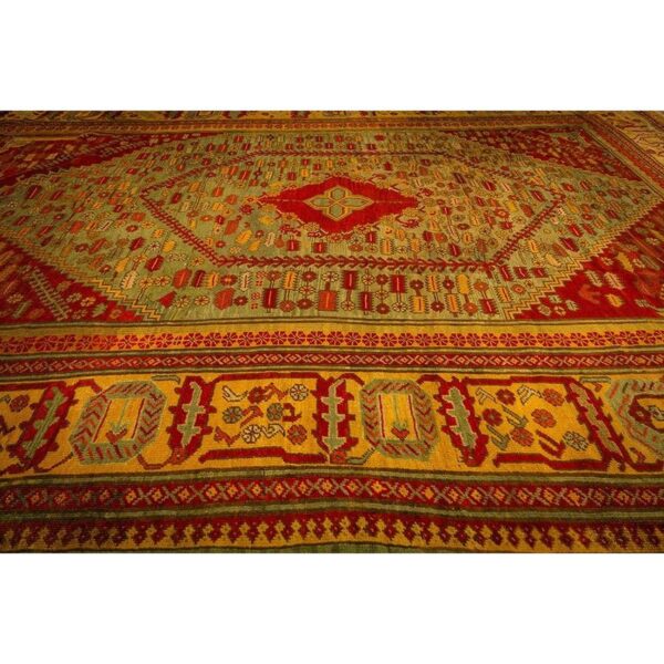 1890s red field medallion knotted wool antique oushak turkish decorative rug - detail view 6