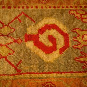 1890s Red Ground Geometric Knotted Wool Antique Oushak Turkish Decorative Rug - detail view 4