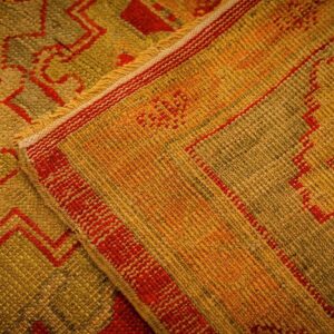1890s Red Ground Geometric Knotted Wool Antique Oushak Turkish Decorative Rug - detail view 7