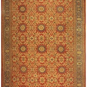 1890s Red Rust Field Geometric Antique Sultanabad Handknotted Wool Gallery Rug