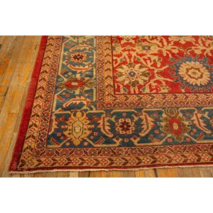 1890s Red Rust Field Geometric Antique Sultanabad Handknotted Wool Gallery Rug - detail view 2