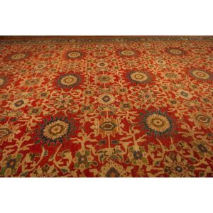 1890s Red Rust Field Geometric Antique Sultanabad Handknotted Wool Gallery Rug - detail view 4