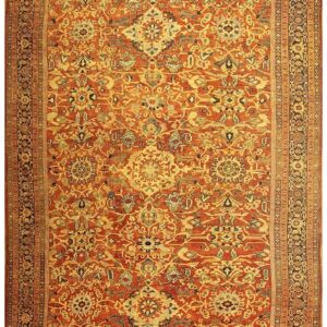 1890s Traditional Red Bold Tribal Geometric Antique Sultanabad Knotted Wool Rug