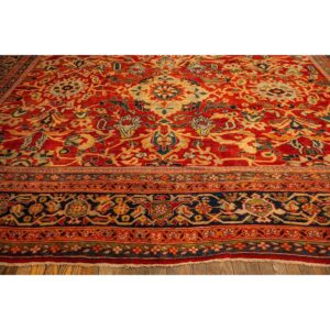1890s Traditional Red Bold Tribal Geometric Antique Sultanabad Knotted Wool Rug - detail view 5
