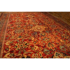 1890s Traditional Red Bold Tribal Geometric Antique Sultanabad Knotted Wool Rug - detail view 7