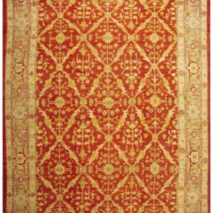 1890s Traditional Red Diamond Knotted Wool Antique Oushak Turkish Decorative Rug