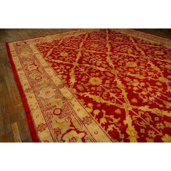 1890s traditional red diamond knotted wool antique oushak turkish decorative rug 3 1890s traditional red diamond knotted wool antique oushak turkish decorative rug - detail view 2