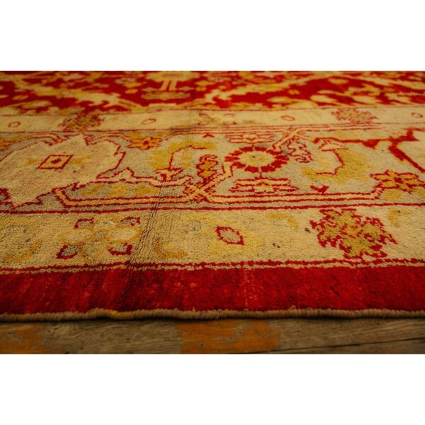 1890s traditional red diamond knotted wool antique oushak turkish decorative rug 4 1890s traditional red diamond knotted wool antique oushak turkish decorative rug - detail view 3