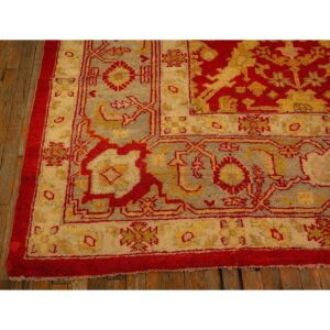 1890s Traditional Red Diamond Knotted Wool Antique Oushak Turkish Decorative Rug - detail view 5