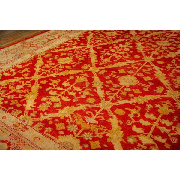 1890s traditional red diamond knotted wool antique oushak turkish decorative rug 7 1890s traditional red diamond knotted wool antique oushak turkish decorative rug - detail view 6