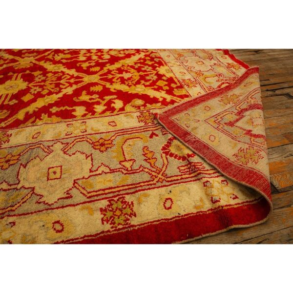 1890s traditional red diamond knotted wool antique oushak turkish decorative rug 8 1890s traditional red diamond knotted wool antique oushak turkish decorative rug - detail view 7