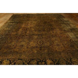 1900s Beige Classic Khorasan Designs Antique Knotted Wool Mashad Carpet Rug - detail view 1