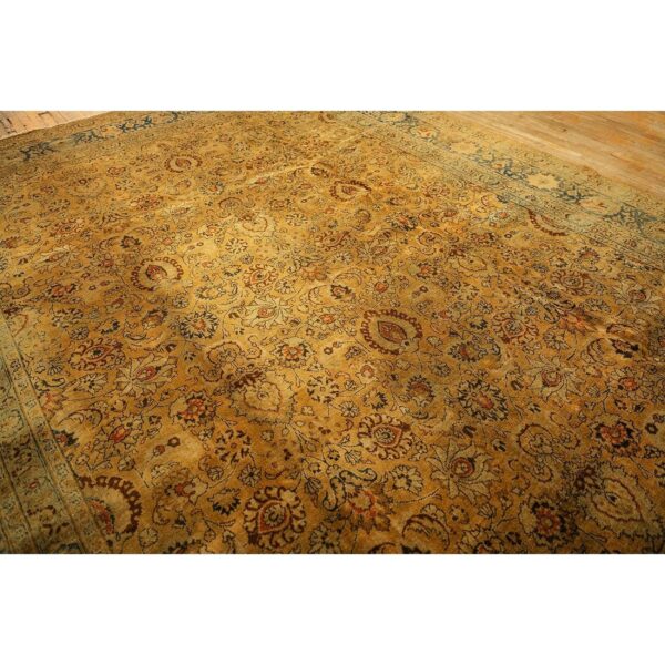 1900s beige classic khorasan designs antique knotted wool mashad carpet rug - detail view 3