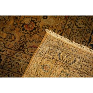 1900s Beige Classic Khorasan Designs Antique Knotted Wool Mashad Carpet Rug - detail view 7