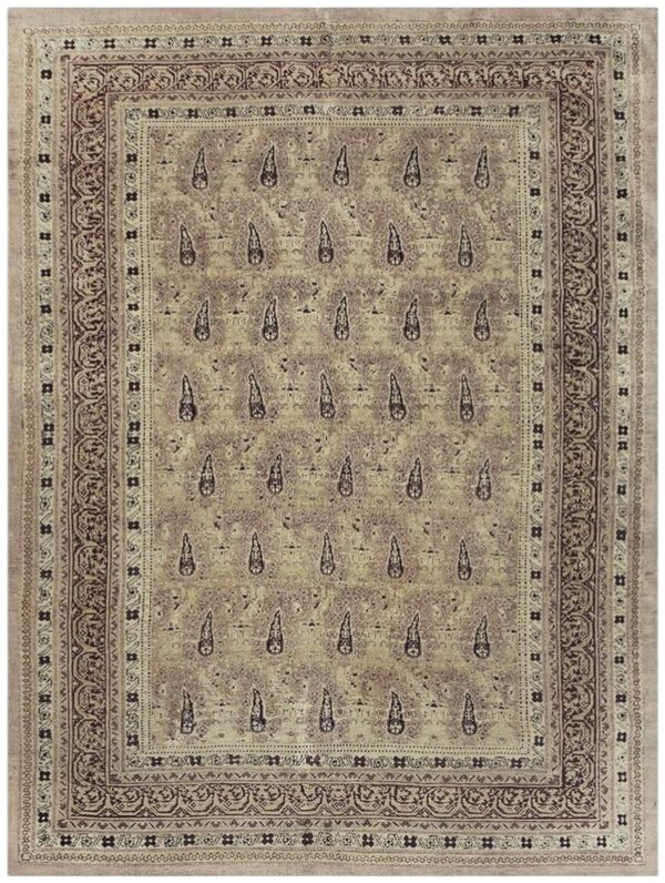 1900s beige paisley floral room size antique knotted wool indian agra carpet rug 1 1900s beige paisley floral room size antique knotted wool indian agra carpet rug