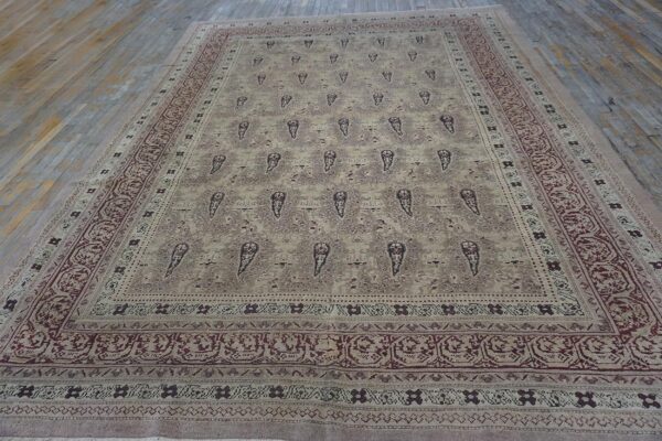 1900s beige paisley floral room size antique knotted wool indian agra carpet rug 2 1900s beige paisley floral room size antique knotted wool indian agra carpet rug - detail view 1