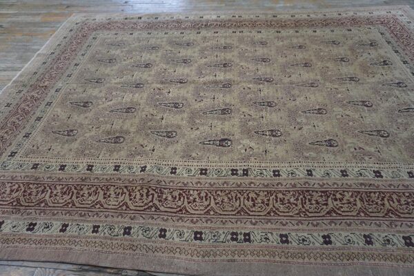 1900s beige paisley floral room size antique knotted wool indian agra carpet rug 3 1900s beige paisley floral room size antique knotted wool indian agra carpet rug - detail view 2
