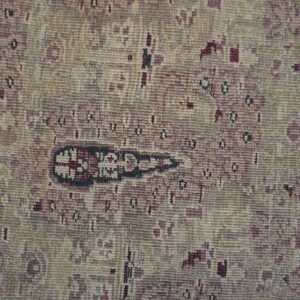 1900s Beige Paisley Floral Room Size Antique Knotted Wool Indian Agra Carpet Rug - detail view 4