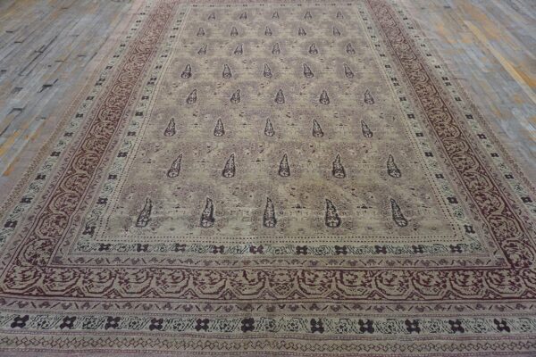 1900s beige paisley floral room size antique knotted wool indian agra carpet rug 6 1900s beige paisley floral room size antique knotted wool indian agra carpet rug - detail view 5