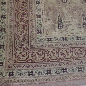 1900s Beige Paisley Floral Room Size Antique Knotted Wool Indian Agra Carpet Rug - detail view 6