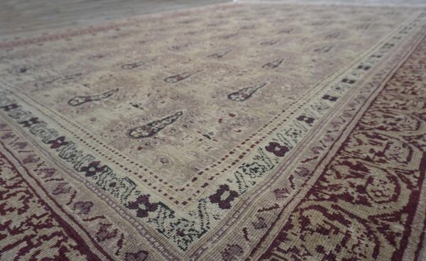 1900s beige paisley floral room size antique knotted wool indian agra carpet rug 8 1900s beige paisley floral room size antique knotted wool indian agra carpet rug - detail view 7