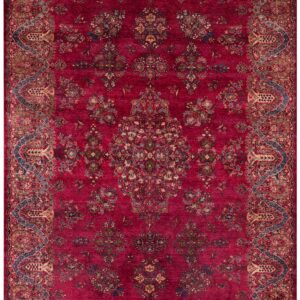 1900s Fuchsia Red Antique Formal Persian Kashan Carpet 4'6"x6'10" Silk Carpet