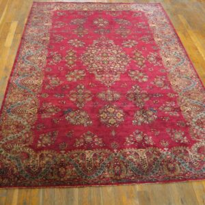 1900s Fuchsia Red Antique Formal Persian Kashan Carpet 4'6"x6'10" Silk Carpet - detail view 1