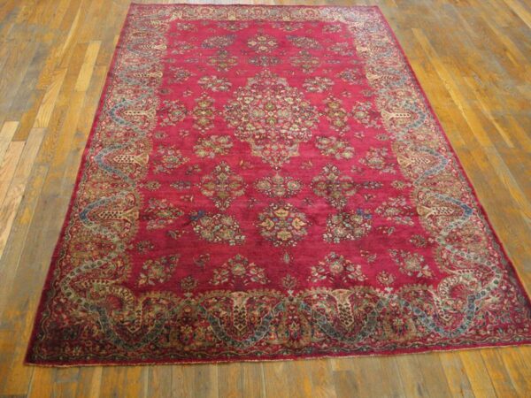 1900s fuchsia red antique formal persian kashan carpet 4'6"x6'10" silk carpet 2 1900s fuchsia red antique formal persian kashan carpet 4'6"x6'10" silk carpet - detail view 1