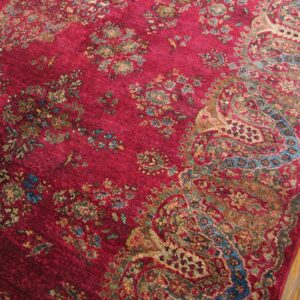 1900s Fuchsia Red Antique Formal Persian Kashan Carpet 4'6"x6'10" Silk Carpet - detail view 2